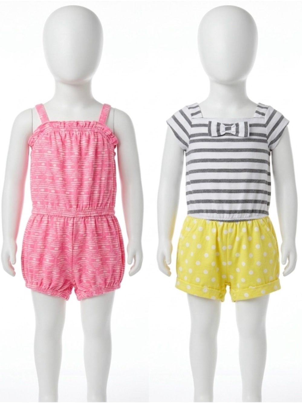 Cherokee Gray & White Striped Baby Girl Romper and Pink & White Baby Romper Set